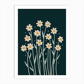 Simple Daisies Dark Green Art Print