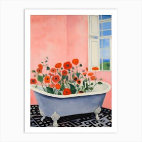A Bathtube Full Of Poppy In A Bathroom 2 Art Print