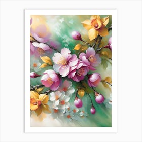 Cherry Blossoms Vintage Floral Art Print