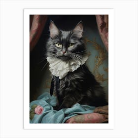 Black & Pink Cat Rococo Style 5 Art Print