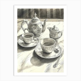 Watercolour Afternoon Tea Line Illustration 4 Art Print