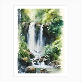 Mclean Falls, New Zealand Water Colour  (1) Art Print