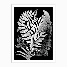 Flat Leaf Fern Linocut Art Print