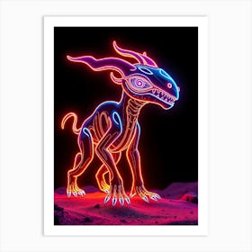 Neon Dragon at Night Art Print