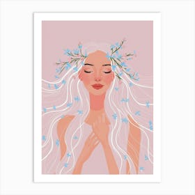 Woman With Flowers In Her Hair Art Print