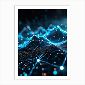 Abstract Net With Glowing Geometric Dots And Grid Waves Connecting Polygons In A Futuristic Infogra (6) Art Print