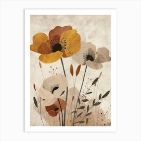 Flowers In Beige, Brown And White Tones, Using Simple Shapes In A Minimalist And Elegant 10 Art Print