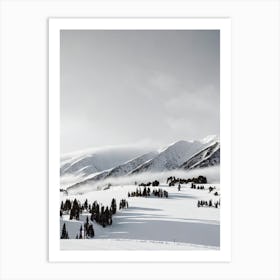 Mount Hutt, New Zealand Black And White Skiing Poster Art Print