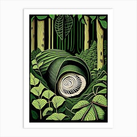 Garden Snail On A Leaf Linocut Art Print