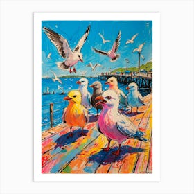 Seagulls On The Pier Art Print