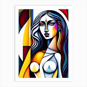 Abstract Geometric Cubism Woman Portrait Pablo Picasso Style (15) Art Print