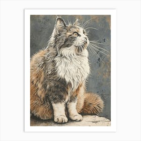 Selkirk Rex Cat Relief Illustration 2 Art Print