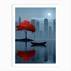 Red Tree In The City Art Print