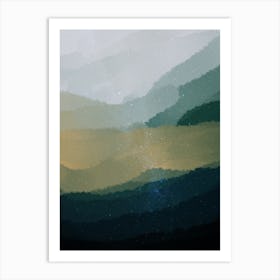 Minimal art abstract green mountain watercolor painting Art Print