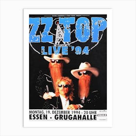 Zz Top Live 1994 Poster In Essen @ Grugahalle Germany Classic Rock Legends Art Print