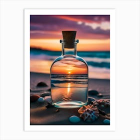 Sundown At Gran Canarias Coast Line In A Bottle At The Beach Art Print