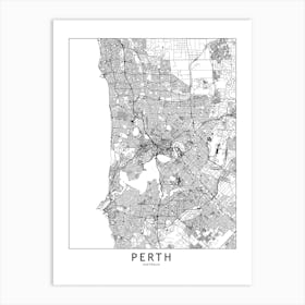 Perth White Map Art Print