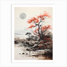 Tottori Sand Dunes In Tottori, Japanese Brush Painting, Ukiyo E, Minimal 4 Art Print