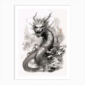 Dragon Inked Black And White 1 Art Print