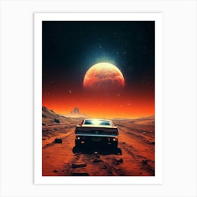 Car On The Red Planet Retro Racing Car Art Print