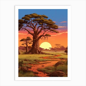 Savanna Landscape Pixel Art 1 Art Print