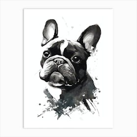 Cute French Bulldog Black Ink Portrait Art Print
