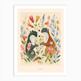 Folksy Floral Animal Drawing Badger 3 Poster Art Print