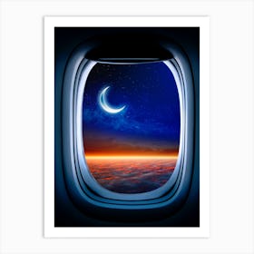 Airplane window with Moon, porthole #1 Art Print