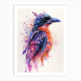 Exotic Bird With Intricate Feathers In Style Of Glitch Art Póster