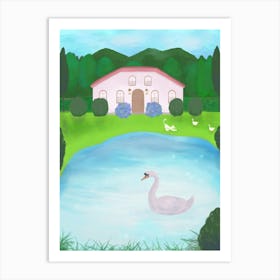 Swan by the Summer House Art Print