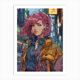 1990s anime cyberpunk sassy diva, full detailed eyes, suductive stance, Toriyama, Miyazaki Art Print