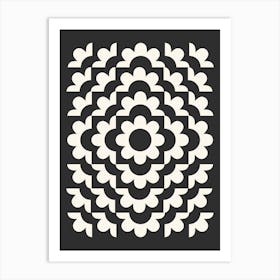 Midcentury Modern Abstract Geometric Flower Pattern Floral in black and beige 2 Art Print