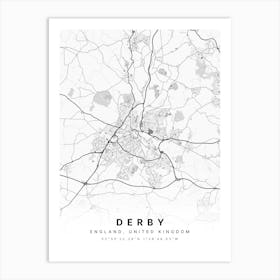 Derby England White Map Art Print