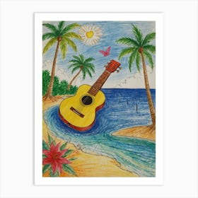 Acoustic Guitar On The Beach Art Print