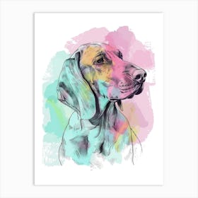 Colourful Watercolour Redbone Hound Dog Line Illustration 1 Art Print