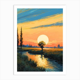 Sunset Over A River Art Print