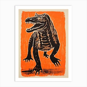 Alligator, Woodblock Animal Drawing 3 Art Print