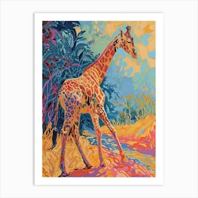Colourful Giraffe In The Leaves Illustration 7 Art Print