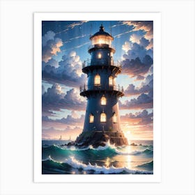 A Lighthouse In The Middle Of The Ocean 7 Art Print