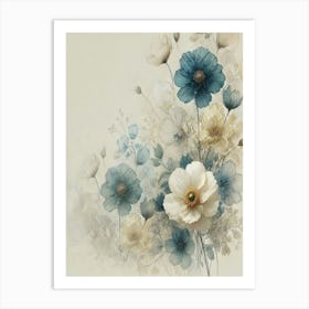 Dry Bouquet Blue And White Flowers Canvas Print Art Print