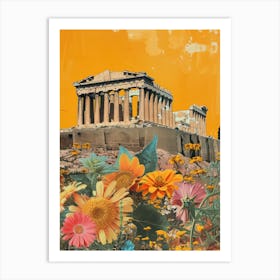 Athens   Floral Retro Collage Style 4 Art Print