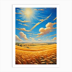 Golden Wheat Swaying Gently Blue Sky Dotted With Cumulus Clouds Sun Bathing The Field In A Warm Gl (1) Poster