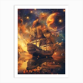 Fantasy Ship Floating in the Galaxy 22 Art Print