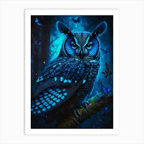 Blue gorgeous owl Art Print