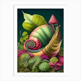 Snail With Colourful Background 1 Botanical Art Print