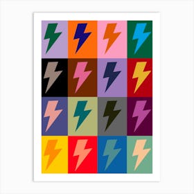 Lightning Bolt Pattern Check Multi Colour Art Print