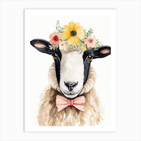Baby Blacknose Sheep Flower Crown Bowties Animal Nursery Wall Art Print (19) Art Print