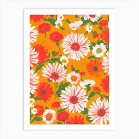 Gerbera Floral Print Retro Pattern1 Flower Art Print