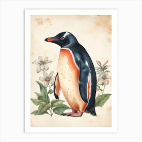 Adlie Penguin Fernandina Island Vintage Botanical Painting 3 Art Print