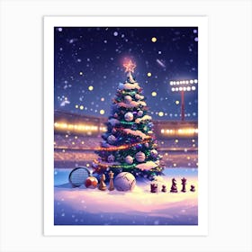 A New Year Card With A Festive Tree Decorated With Sports Equipment (Balls, Rackets, Chess Pieces) 1 Poster